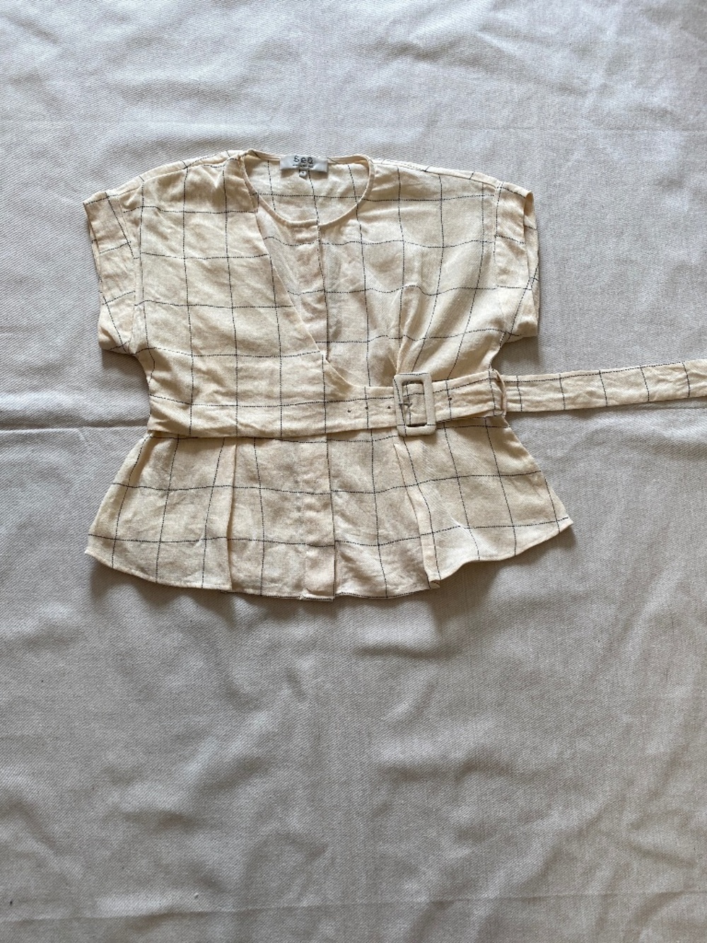 Sea NY Belted Linen Short-Sleeve Top Size 4